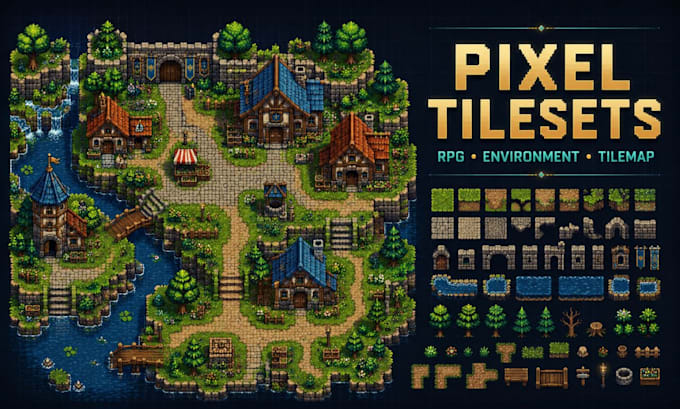 create top down pixel art tileset tilemap rpg game environment pixel background