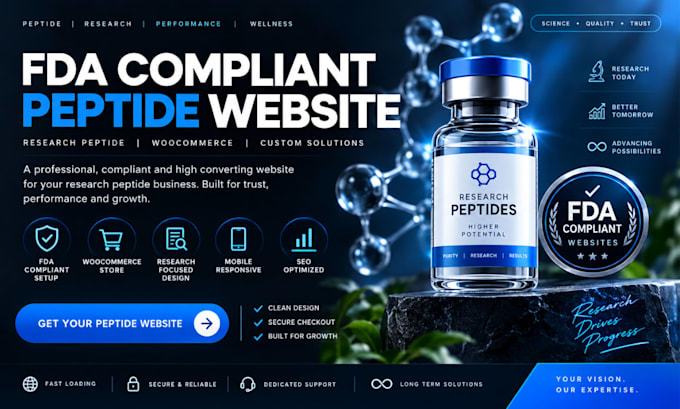 peptide and sarms woocommerce website, compliant research store design