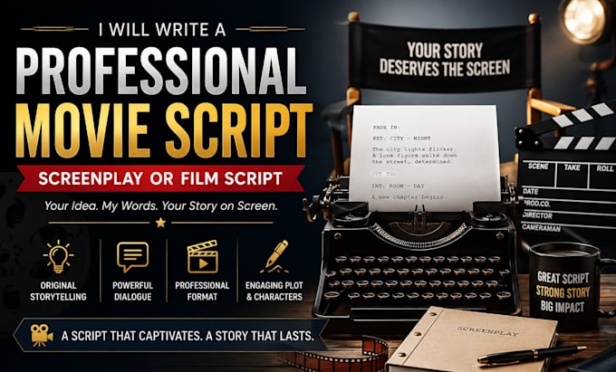 write a professional movie script, screenplay, or film screen scriptwriter