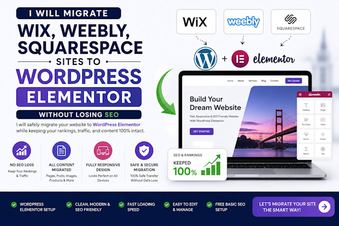 migrate wix, weebly, squarespace sites to wordpress elementor without losing SEO