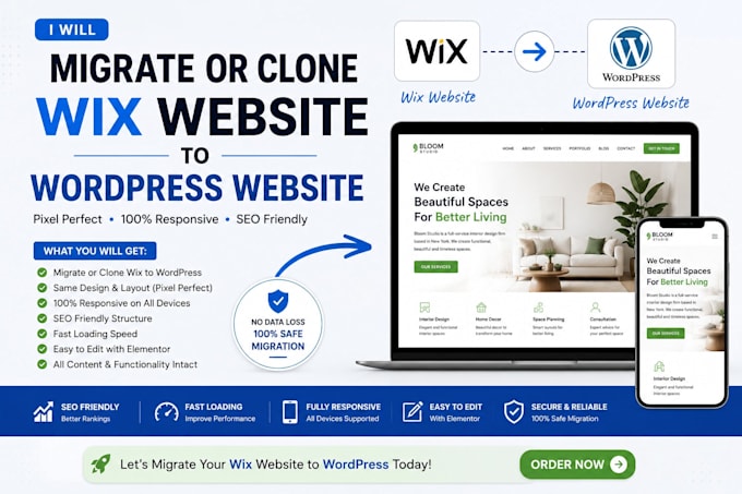 migrate or clone wix website to wordpress website