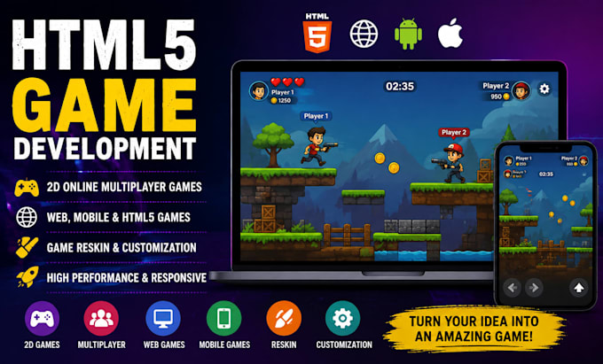 do html5 game, 2d online muitiplayer games, reskin for web, mobile, HTML5