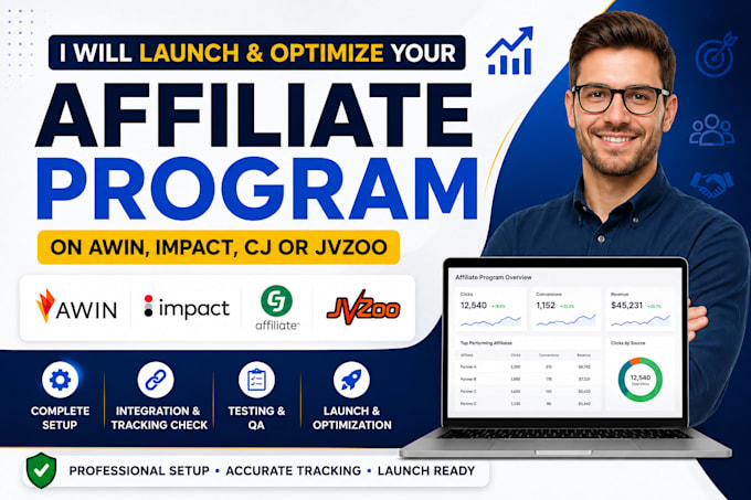 launch and optimize your affiliate program on awin, impact, cj or jvzoo