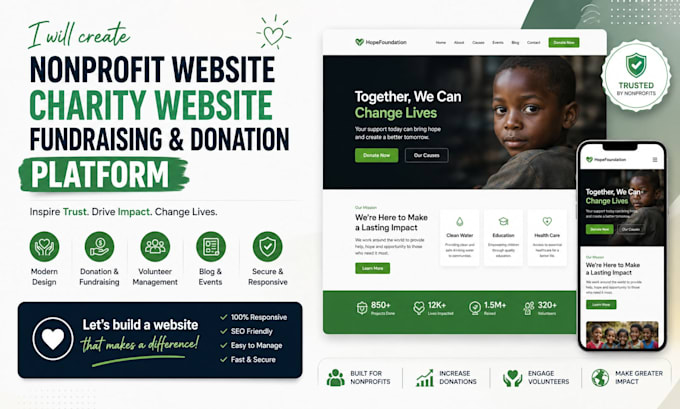 create nonprofit website charity website  fundraising donation platform