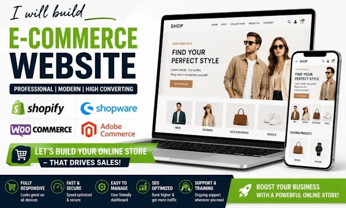 build ecommerce website, shopify shopware webshop woocommerce adobe commerce