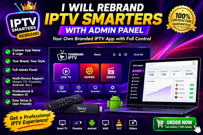 rebrand iptv smarters with admin pannel