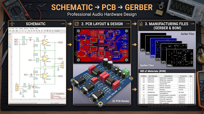 design analog audio pcb, guitar effects, mic preamp and amplifier circuits