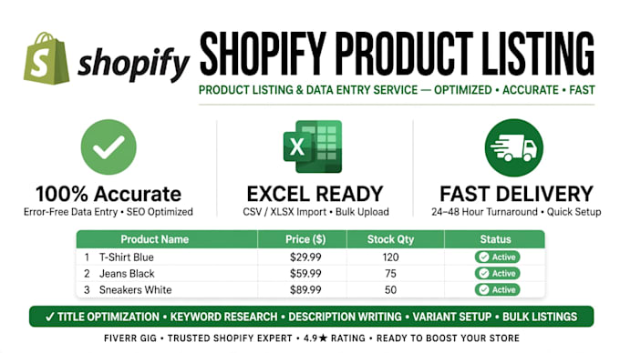 do shopify product listing and excel product data entry