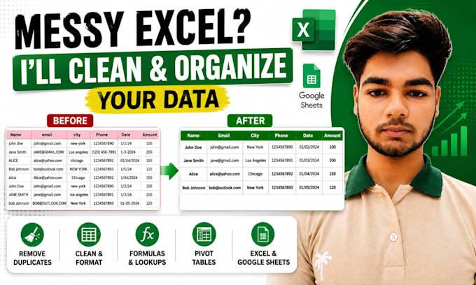 clean, organize and format messy excel or CSV data