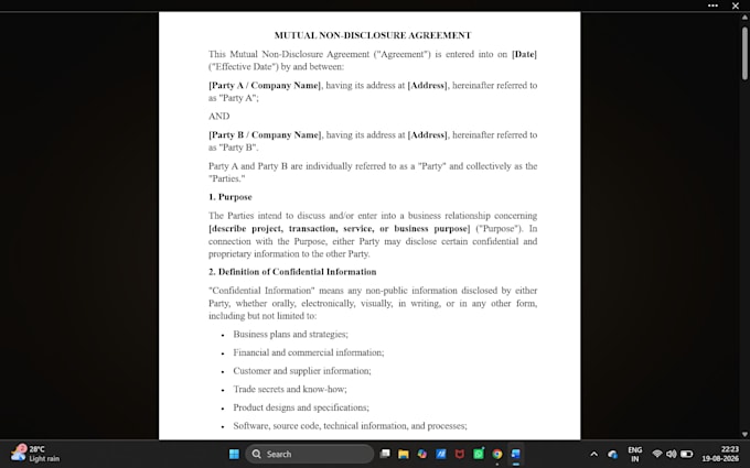 draft non disclosure agreements and privacy policy