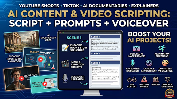 write ai video scripts with image prompts, video prompts, and voiceover