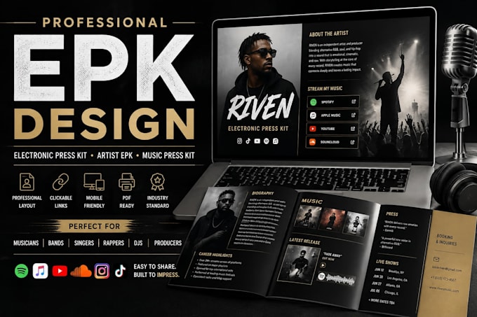 design a professional epk electronic press kit for musicians