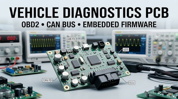 design vehicle diagnostics pcb, obd2 can bus and embedded firmware