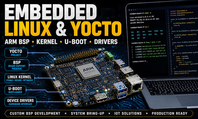 do embedded linux yocto, bsp arm linux, kernel u boot driver for iot and boards