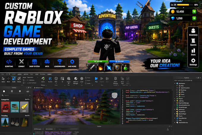 create a complete custom roblox game for you