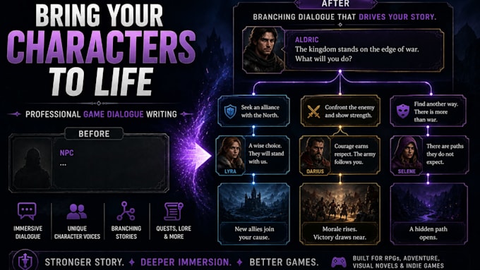 create branching game dialogue and npc scripts