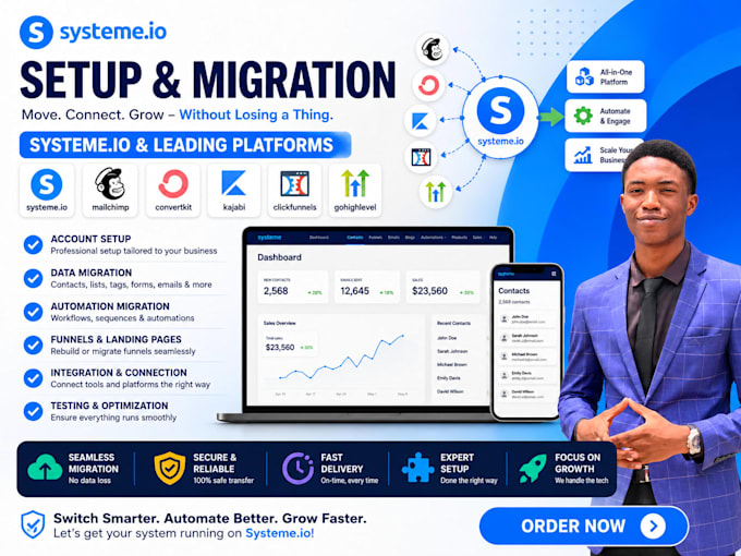 setup system io mailchimp convertkit kajabi clickfunnel gohighlevel migration