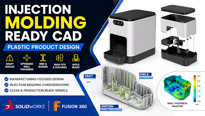 design injection molding ready plastic product cad in solidworks