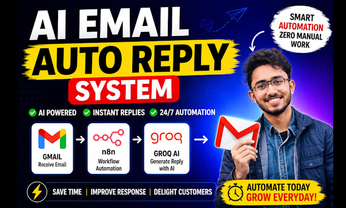 build ai email auto reply system using n8n, gmail and groq