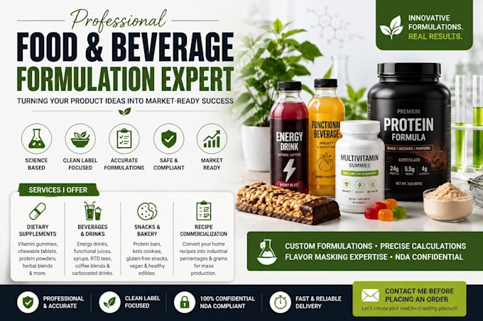 do food formulation, beverage, and vitamin gummies recipe development