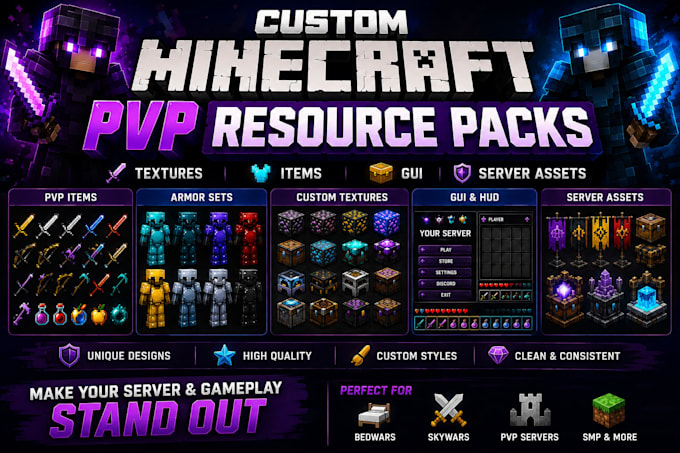 create minecraft pvp resource packs, textures, items, gui and server assets