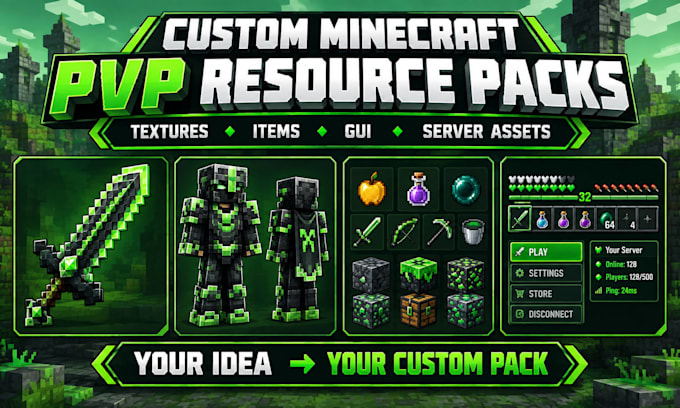 create minecraft pvp resource packs, textures, items, gui and server assets