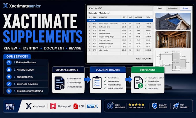 create xactimate supplements, estimate review and insurance claim documentation