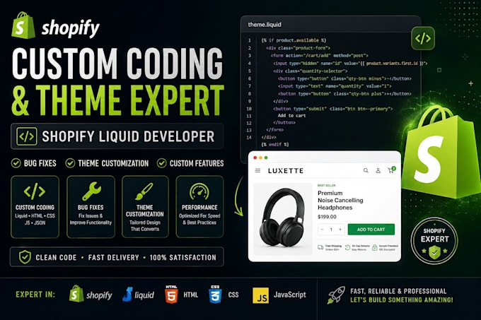build shopify custom app shopify liquid developer bug fixes theme customization