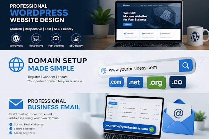 wordpress website and professional business email setup