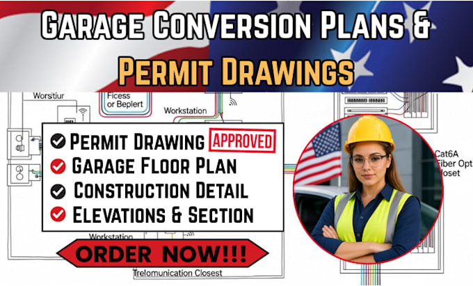 create garage conversion plans, permit drawings and floor plans