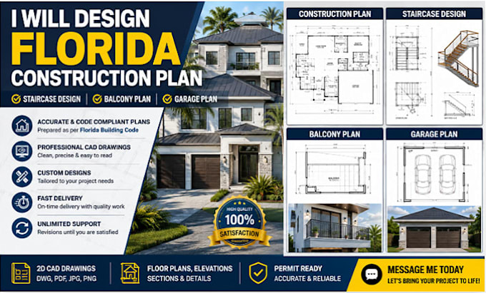 design florida construction plan, staircase design, balcony plan, garage plan