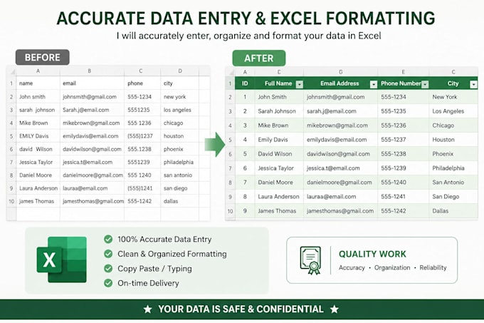 do accurate data entry and excel data formatting