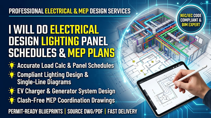 do electrical design lighting panel schedule and mep plans
