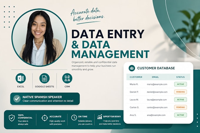 do data entry, excel, google sheets and CRM management