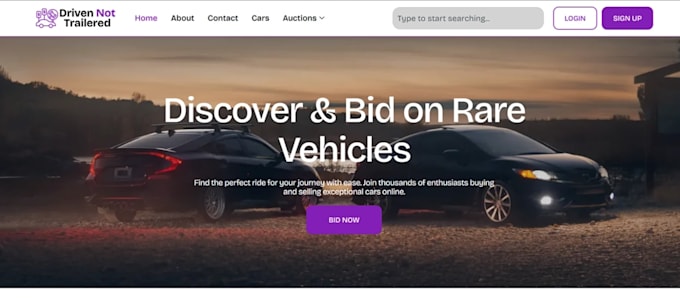 create real time auction bidding website, car auction app, car rental website
