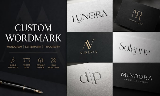 design custom wordmark, lettermark, minimalist monogram, and typography logo