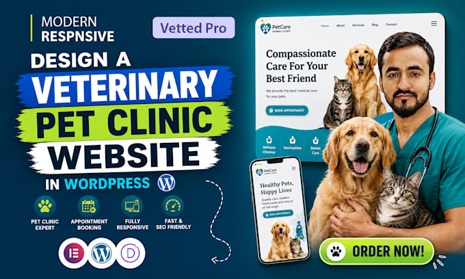 design a veterinary pet clinic website in wordpress