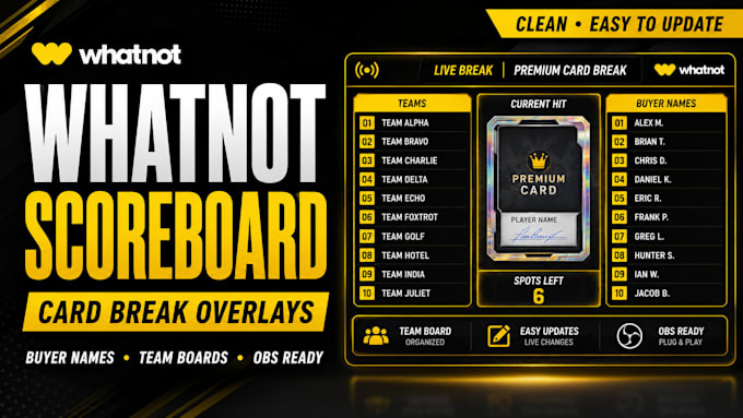 design custom whatnot scoreboard overlays for card breaks
