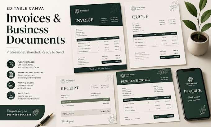 design editable canva invoices and business documents