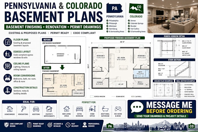 draw pennsylvania and colorado basement plans