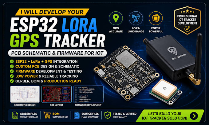 develop your esp32 lora gps tracker pcb schematic and firmware for iot