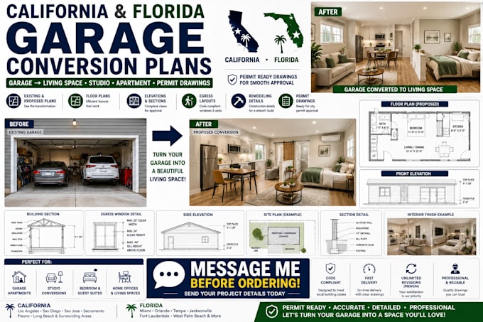 l draw california and florida garage conversion plans
