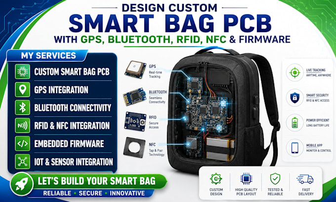 design custom smart bag pcb with gps, bluetooth, rfid, nfc and firmware
