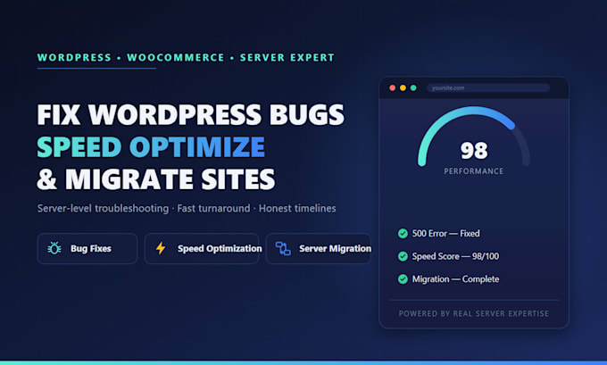fix wordpress bugs, speed optimize and migrate your site