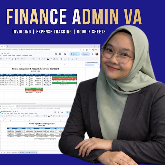 be your finance admin virtual assistant for invoicing and expense tracking