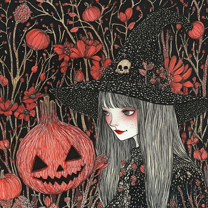 draw mesmeric custom halloween illustration for you