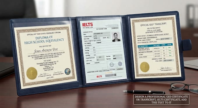 design a professional ged certificate or transcript, ielts certificate