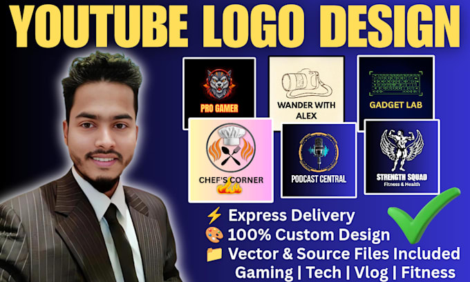 design modern gaming, tech, and vlog youtube logo