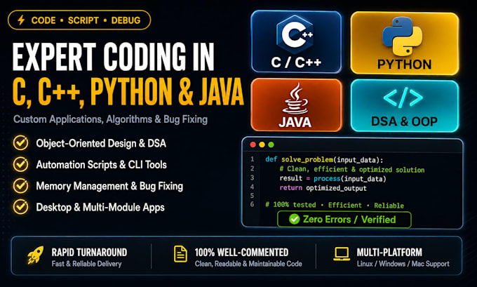 solve complex tasks in c, c plus plus, python and java