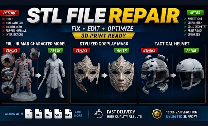 repair, fix, modify, model and optimize stl file for 3d printing